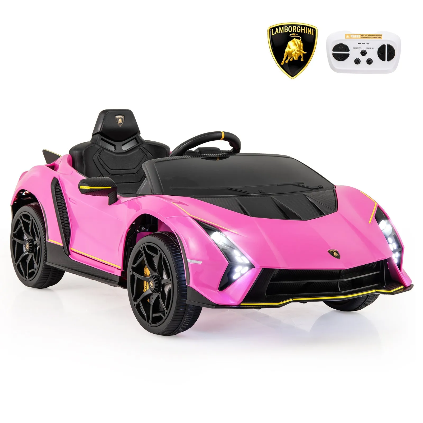 12V Kids Ride on Car 4WD Lamborghini Licensed with 3 Speeds and Music-Pink