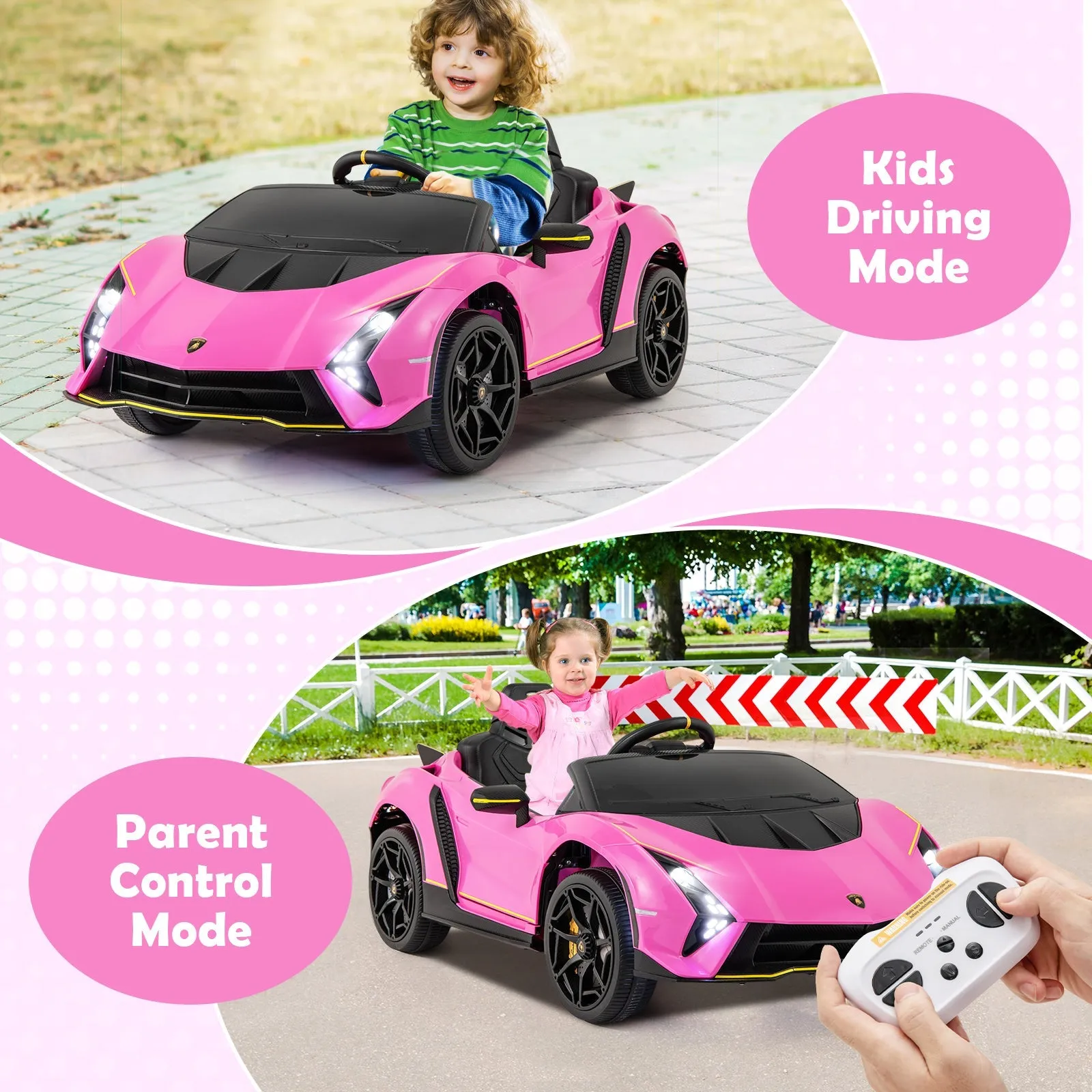 12V Kids Ride on Car 4WD Lamborghini Licensed with 3 Speeds and Music-Pink