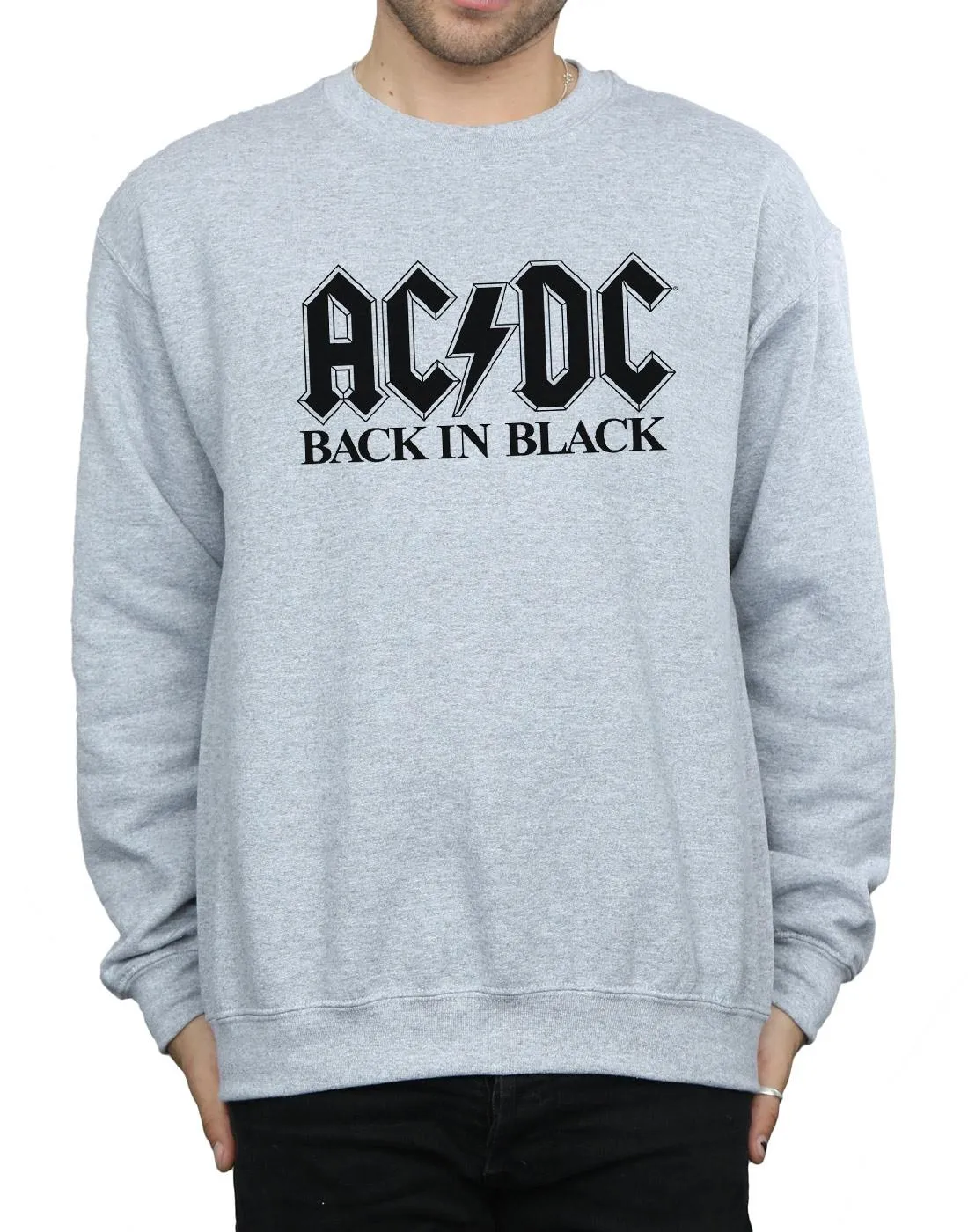 AC/DC Mens Back in Black Logo Cotton Sweatshirt