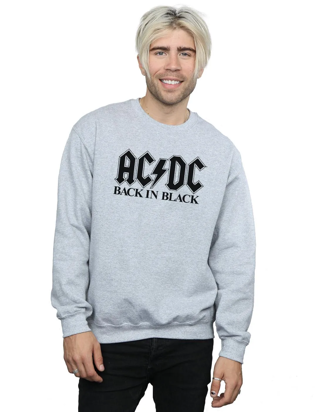 AC/DC Mens Back in Black Logo Cotton Sweatshirt