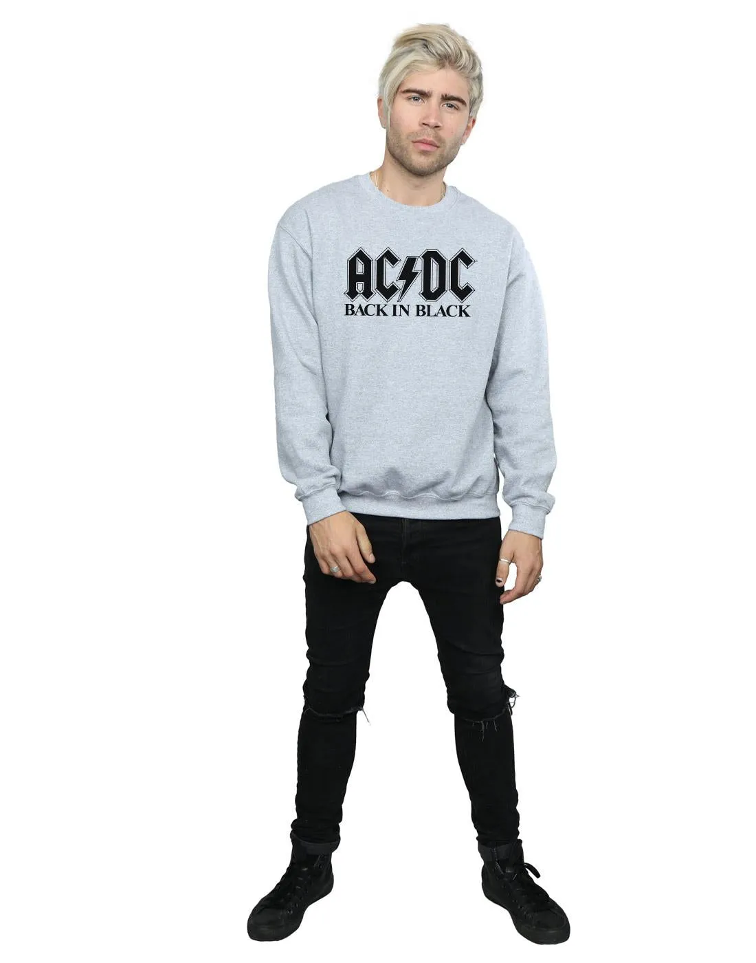 AC/DC Mens Back in Black Logo Cotton Sweatshirt