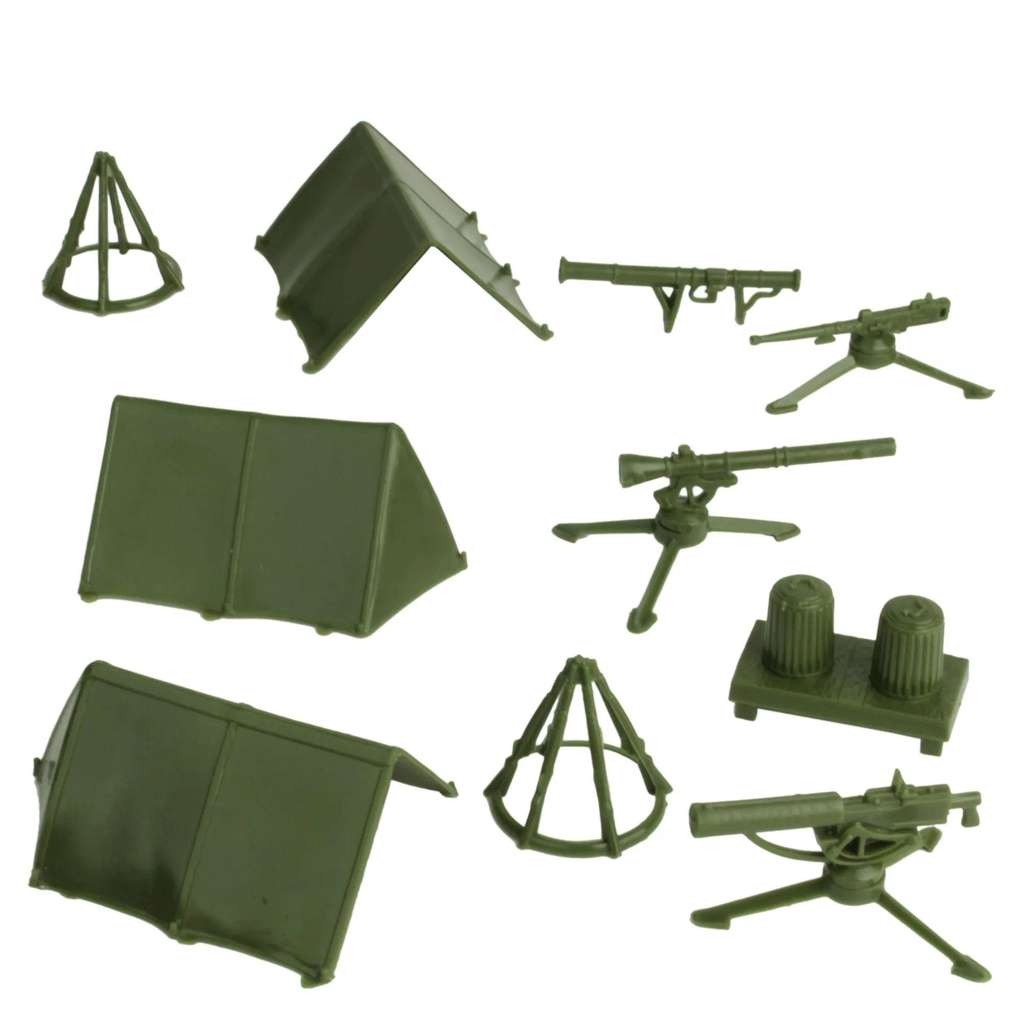 BMC Classic PLASTIC ARMY MEN CAMP EQUIPMENT - 10pc Tents and Guns - Made in USA