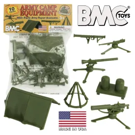 BMC Classic PLASTIC ARMY MEN CAMP EQUIPMENT - 10pc Tents and Guns - Made in USA