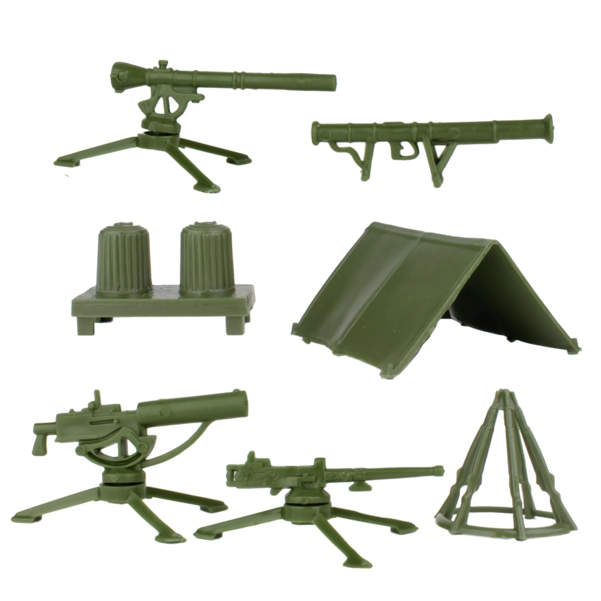 BMC Classic PLASTIC ARMY MEN CAMP EQUIPMENT - 10pc Tents and Guns - Made in USA