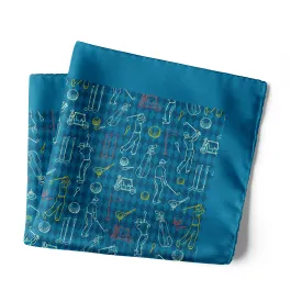 Chokore Teal Golf Print Silk Pocket Square - Sporty Silks Range