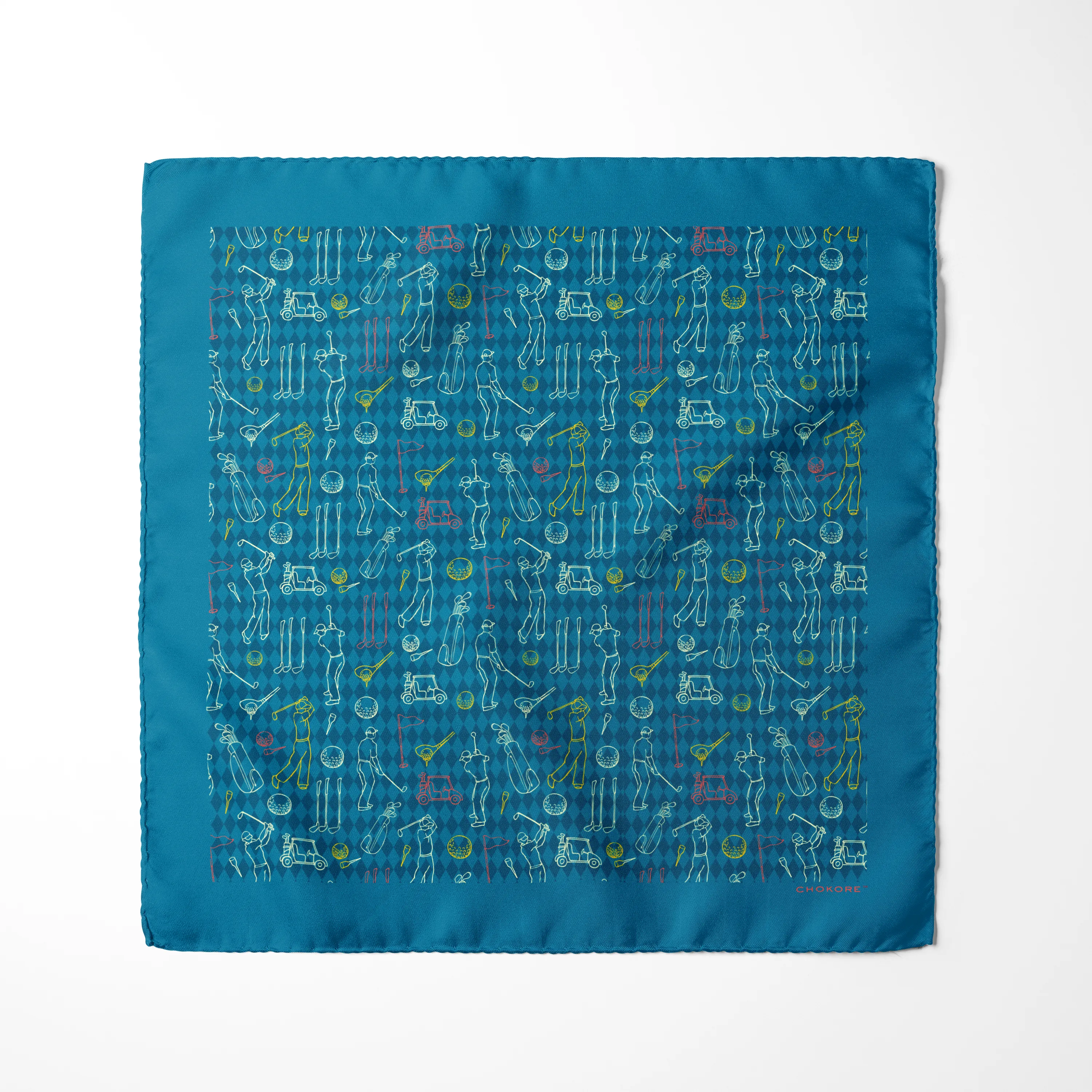 Chokore Teal Golf Print Silk Pocket Square - Sporty Silks Range