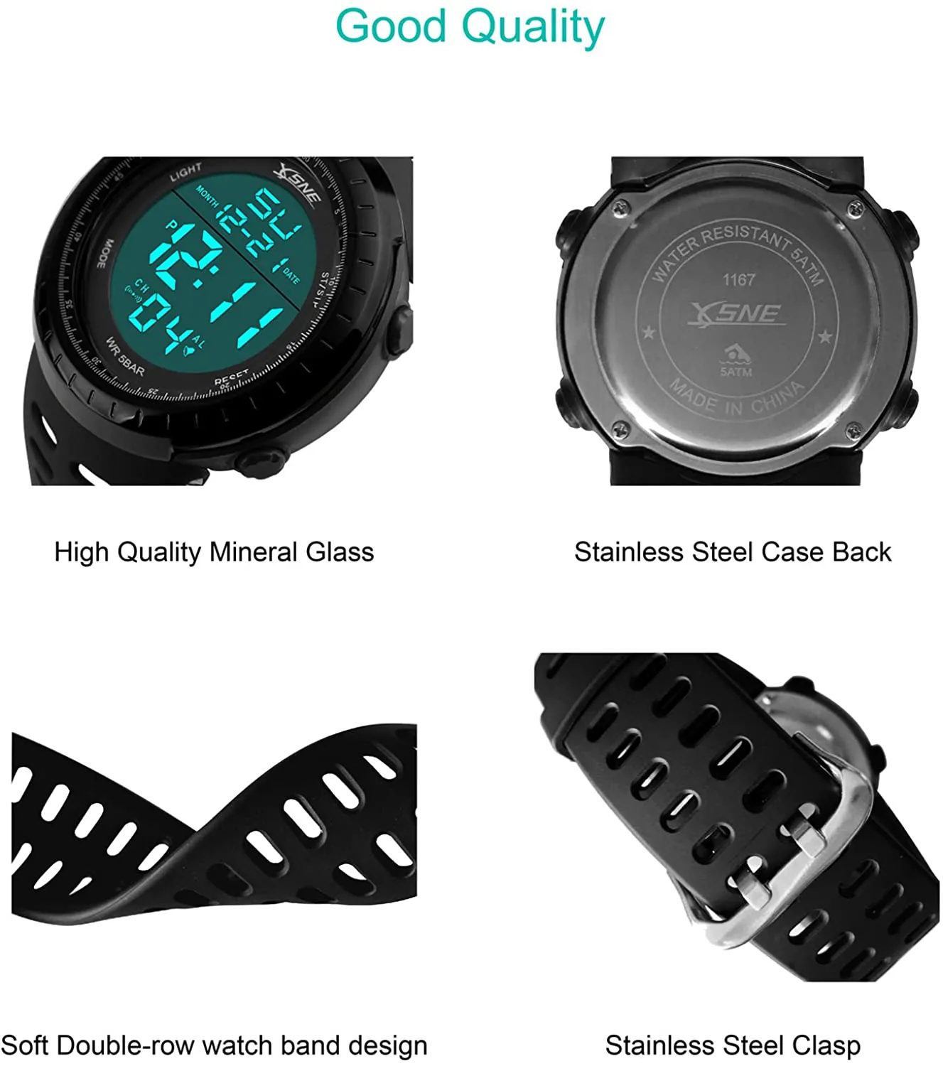 Digital Sports Watch Water Resistant Outdoor Easy Read Military Back Light Black Big Face Men's 1167