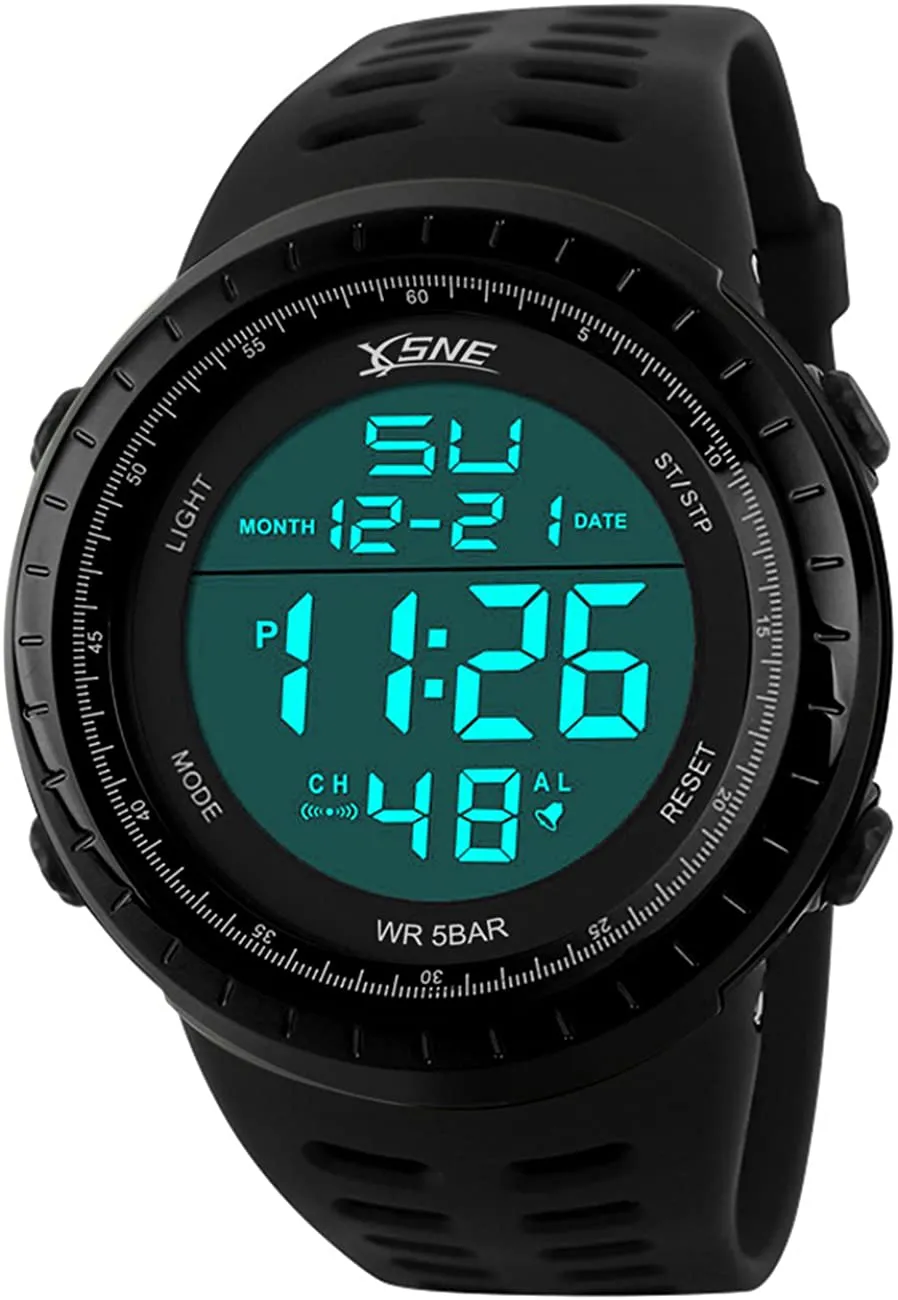 Digital Sports Watch Water Resistant Outdoor Easy Read Military Back Light Black Big Face Men's 1167