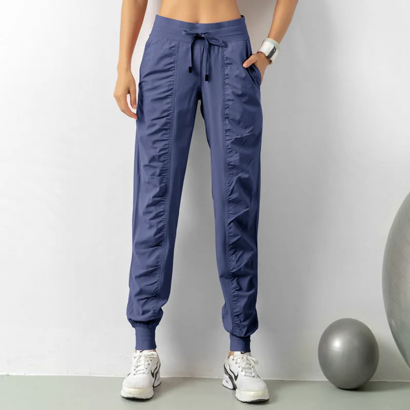 Fashion Casual Sports Pants For Women Loose Legs Drawstring High Waist Trousers With Pockets Running Sports Gym Fitness Yoga Pants