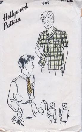 Hollywood 809 Boys Sport Shirt Vintage Sewing Pattern 1940's