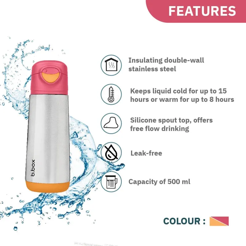 Insulated Sport Spout Drink Water Bottle 500ml Strawberry Shake Pink Orange