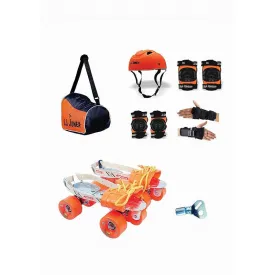 JJ Jonex Super Tenacity Adjustable Skates Combo (Skates   Helmet   Knee pad   Elbow pad   Skates Gloves   Key   Bag) (MYC) | Large | Orange | 11 Years and Above