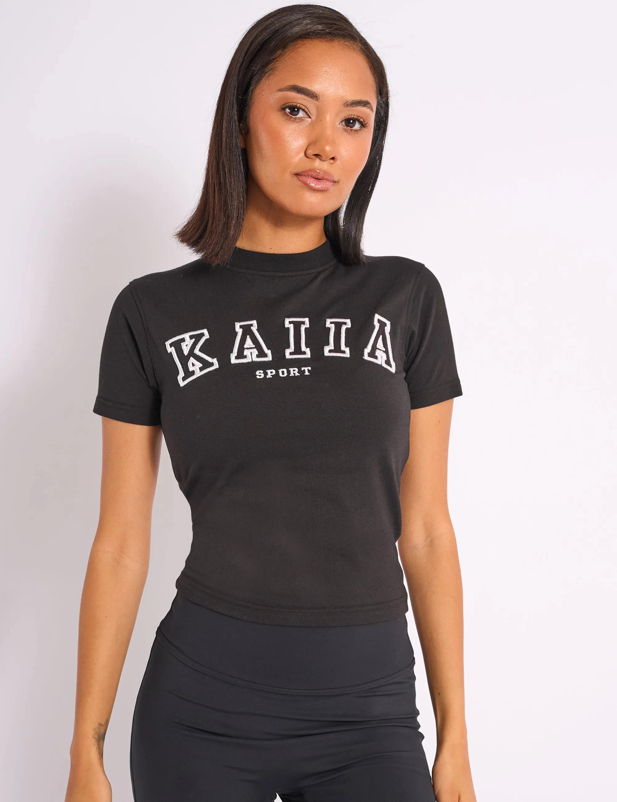 Kaiia Sport Logo Longline Baby Tee Black