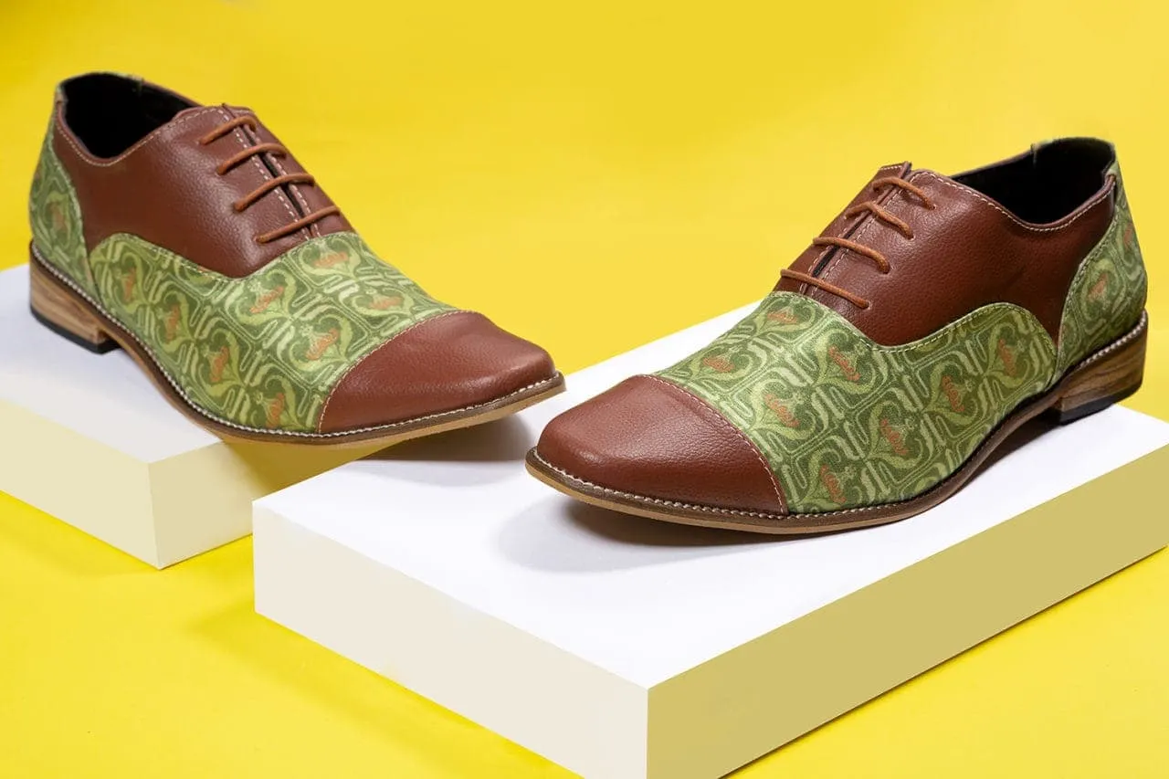 Olive Green Designer Print Brogues