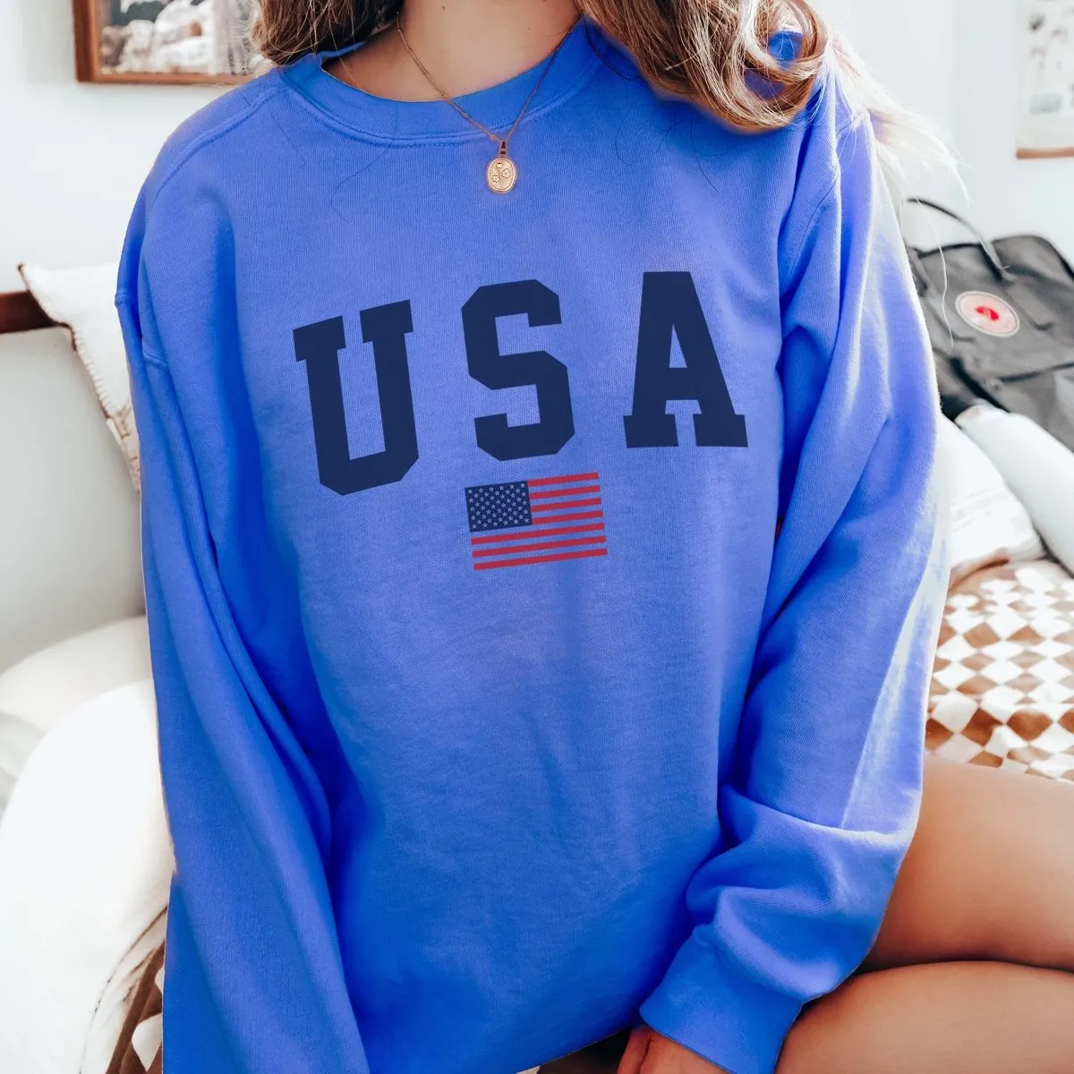 USA Flag Comfort Colors Crew Sweatshirt