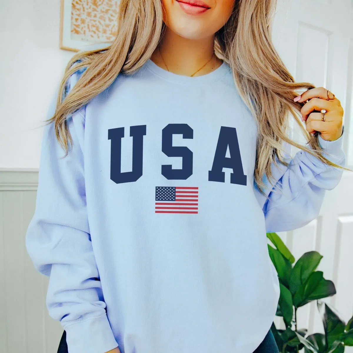 USA Flag Comfort Colors Crew Sweatshirt