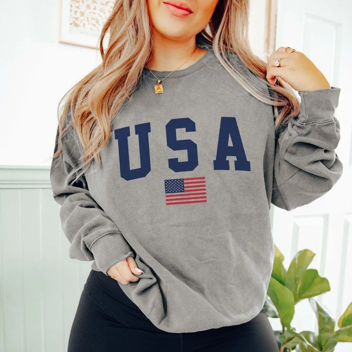 USA Flag Comfort Colors Crew Sweatshirt